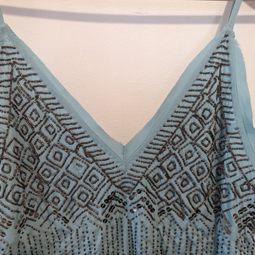 Free People "Arizona Nights" Light Blue Beaded Slip Dress - Picture 4 of 14